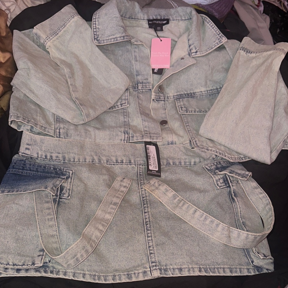 Light Blue Denim Jacket and Skirt Set